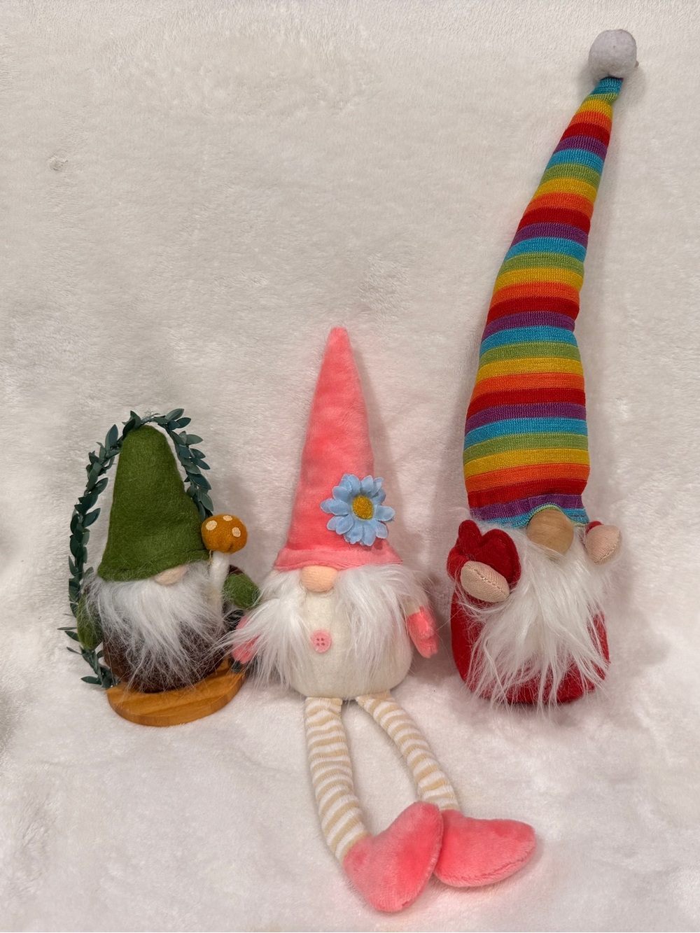 Set of 3 Plush Gnome Dolls - Rainbow, Coral, Green